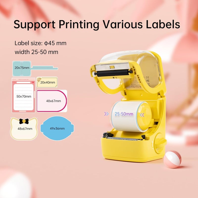 HPRT NEW1 Label Printer 2 Inch Portable Inkless Bluetooth Label Maker for Small Business, Home, School, Sticker Printer for Address, Logo, Barcode, Clothing, with Automatic Label Recognition（Yellow） - Image 2